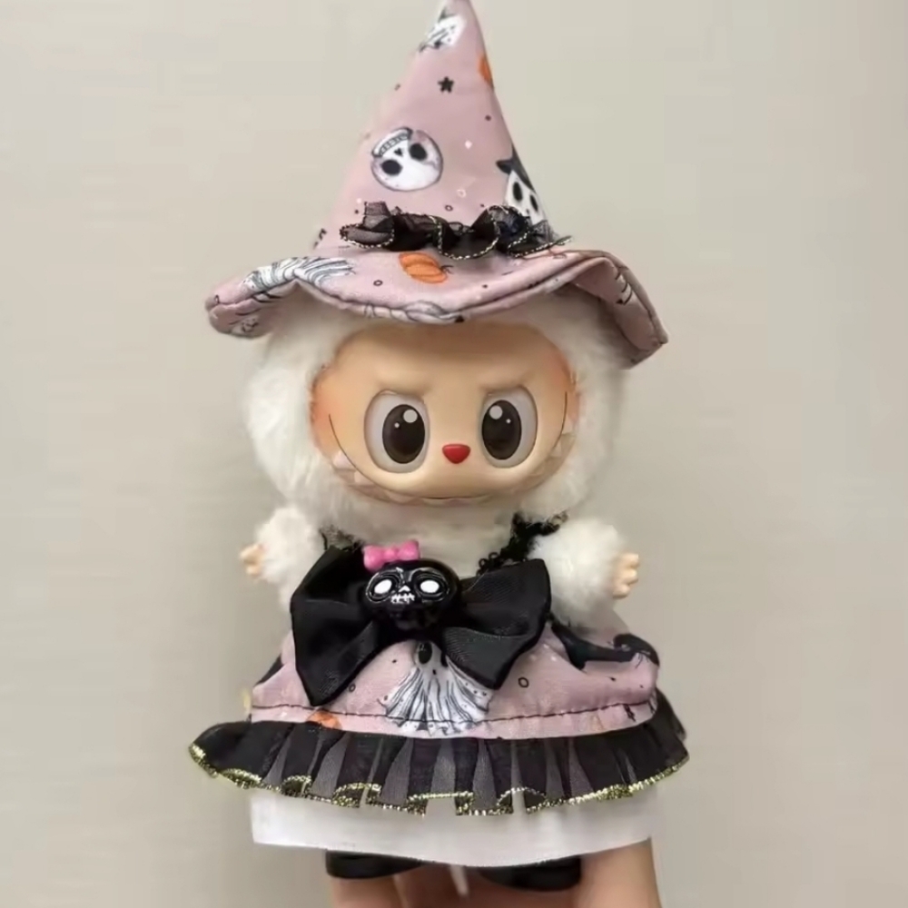 Labubu Cute Witch Doll with Pink Hat and Dress